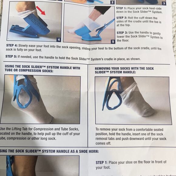 Sock Slider System 1 Kit No Bending Shoe Horn Pregnant Back Problems Surgery NEW - Picture 8 of 10